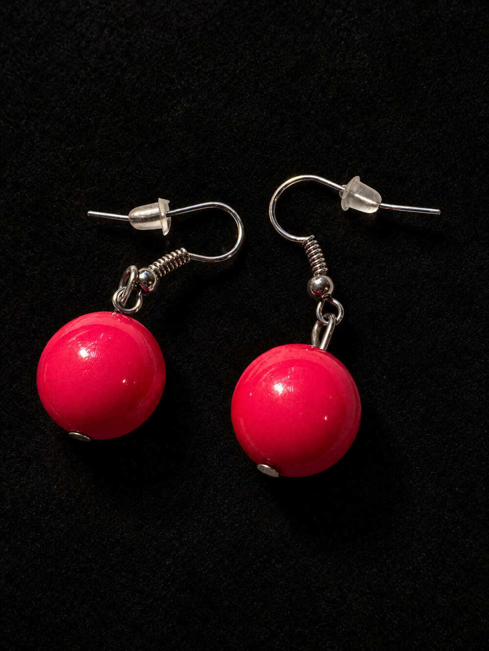 ⚜️ Round Bead Dangles | Boho | Hot Pink Bead Silver-Tone Hooks 💗